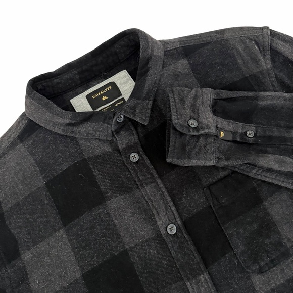QUIKSILVER Black Gray Plaid Motherfly Flannel Button Up Shirt Modern Fit m - Picture 3 of 15